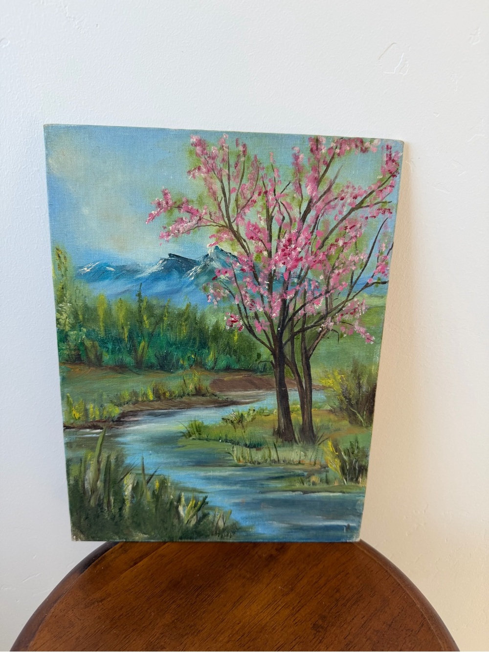 Vintage landscape oil painting on board 9x12